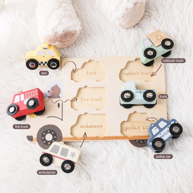 Wooden Three-dimensional Rolling Car Matching Puzzle Baby Early Education Educational Toys