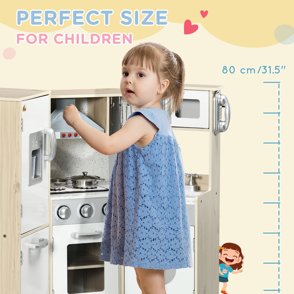 Ultra-Big Corner Kids Kitchen Playset with Sound Effects, Wooden Play Kitchen  with Stainless Steel Cooking Toys, Imaginative Pretend Toy for Ages 3-6 with Phone, Ice Maker
