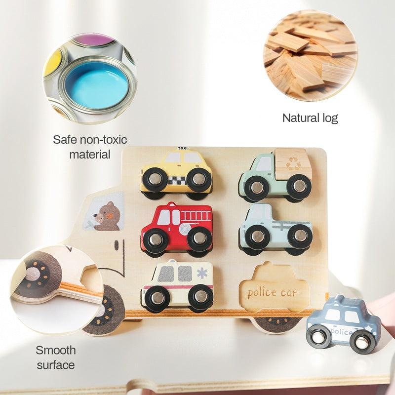 Wooden Three-dimensional Rolling Car Matching Puzzle Baby Early Education Educational Toys