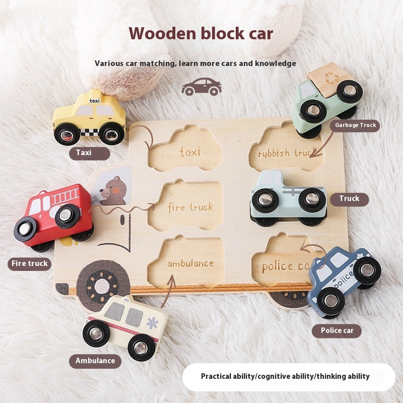 Wooden Three-dimensional Rolling Car Matching Puzzle Baby Early Education Educational Toys