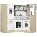 Ultra-Big Corner Kids Kitchen Playset with Sound Effects, Wooden Play Kitchen  with Stainless Steel Cooking Toys, Imaginative Pretend Toy for Ages 3-6 with Phone, Ice Maker