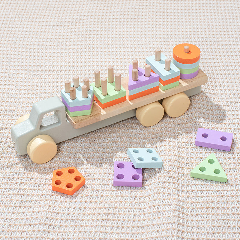 Wooden Children's Trailer Puzzle Block Toys