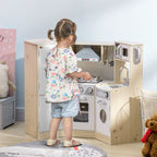 Ultra-Big Corner Kids Kitchen Playset with Sound Effects, Wooden Play Kitchen  with Stainless Steel Cooking Toys, Imaginative Pretend Toy for Ages 3-6 with Phone, Ice Maker