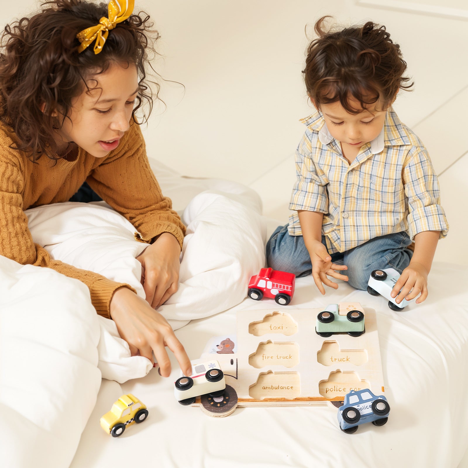 Wooden Three-dimensional Rolling Car Matching Puzzle Baby Early Education Educational Toys